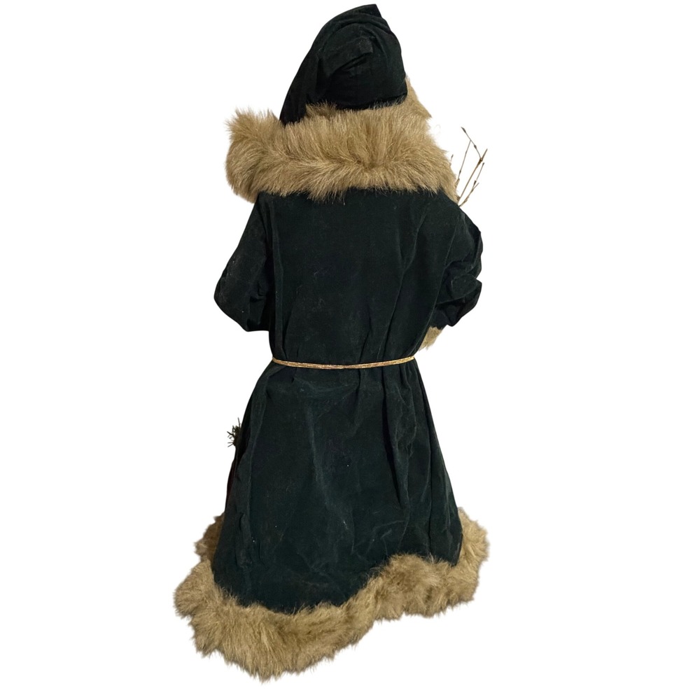 Vintage Old World Santa Father Christmas Woodland Green Coat Folk 25x14 Art - Picture 3 of 10